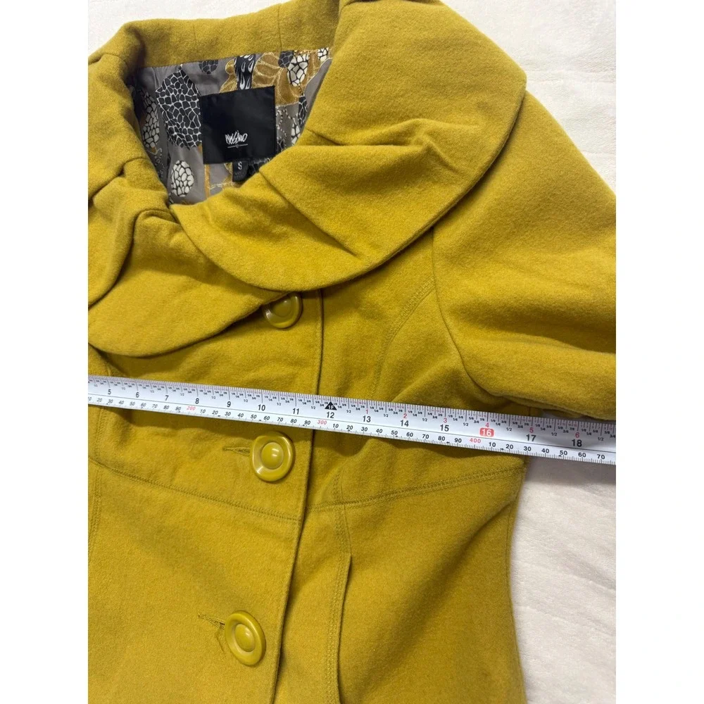 Mossimo Mustard Wool Blend Ruffle Collar Cropped Jacket Small Vintage style SM - Picture 3 of 6
